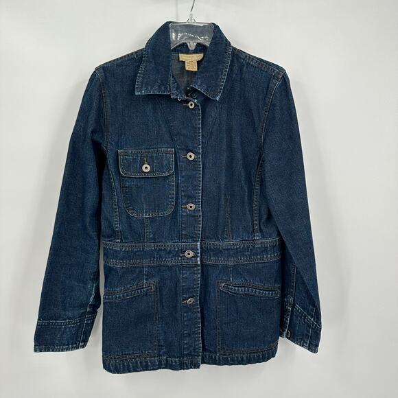 Cotton Ginny Womens Denim Jacket Size M Mid Length Dark Wash Pockets Utility - Picture 1 of 7